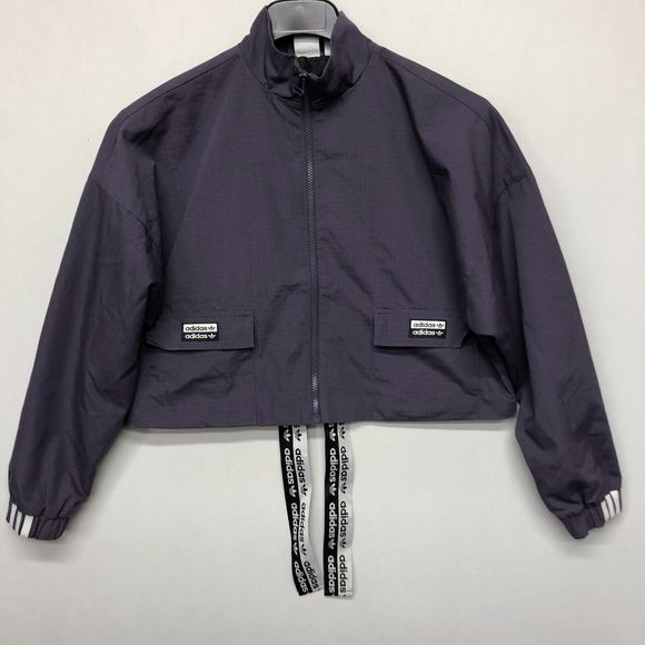 Adidas Women Falcon Full Zip Cropped Track Jacket Size Medium Purple M123 -17 - Picture 13 of 16